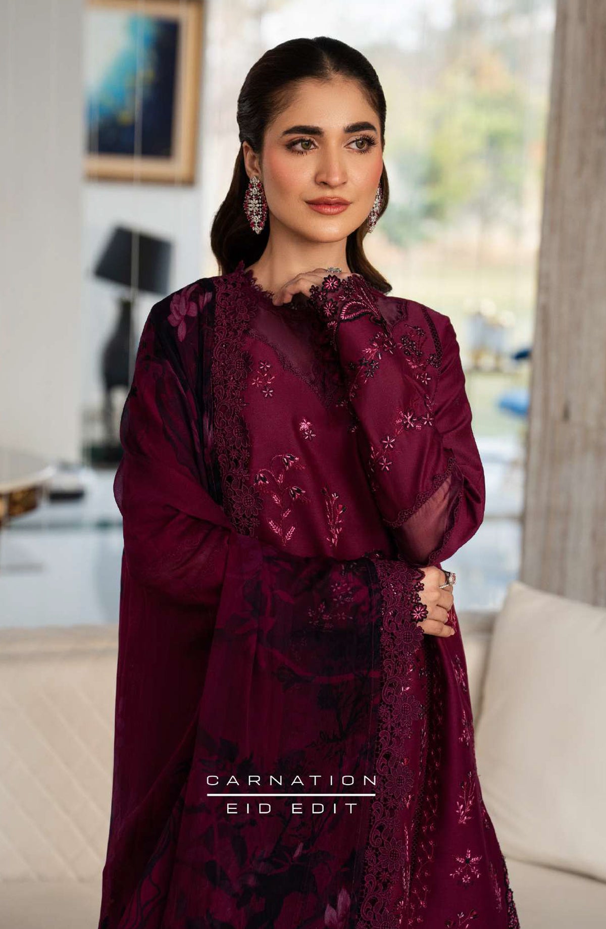 Rang Rasiya Carnation Embroidered Lawn Unstitched 3 Piece Suit - Nora - RR26CR - Purple - Festive Collection