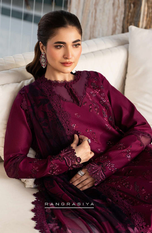 Rang Rasiya Carnation Embroidered Lawn Unstitched 3 Piece Suit - Nora - RR26CR - Purple - Festive Collection