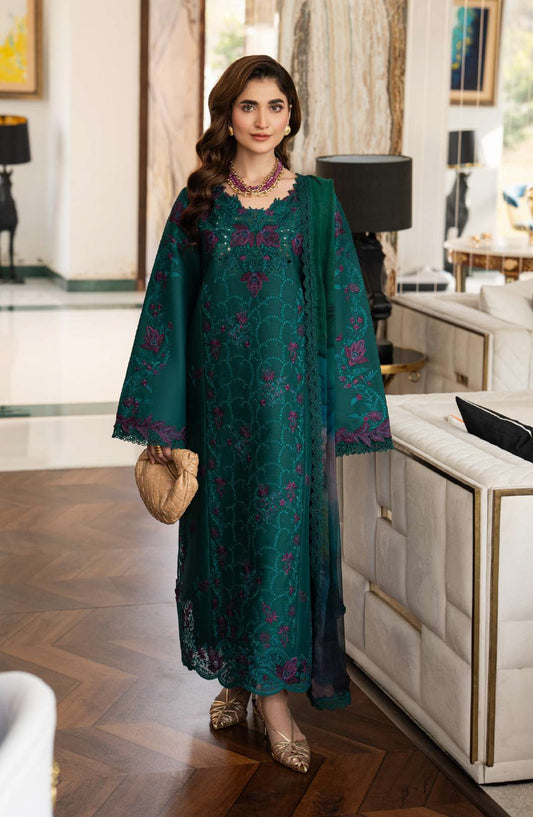 Rang Rasiya Carnation Embroidered Lawn Unstitched 3 Piece Suit - Keya - RR26CR - Teal - Festive Collection