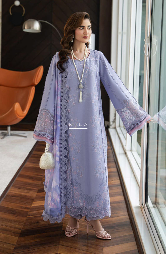 Rang Rasiya Carnation Embroidered Lawn Unstitched 3 Piece Suit - Mila - RR26CR - Purple - Festive Collection