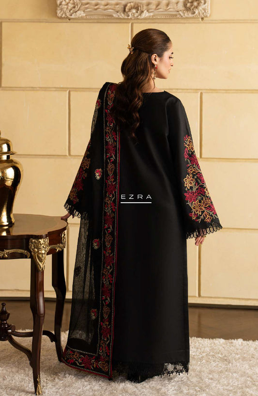 Rang Rasiya Carnation Embroidered Lawn Unstitched 3 Piece Suit - Ezra - RR26CR - Black - Festive Collection