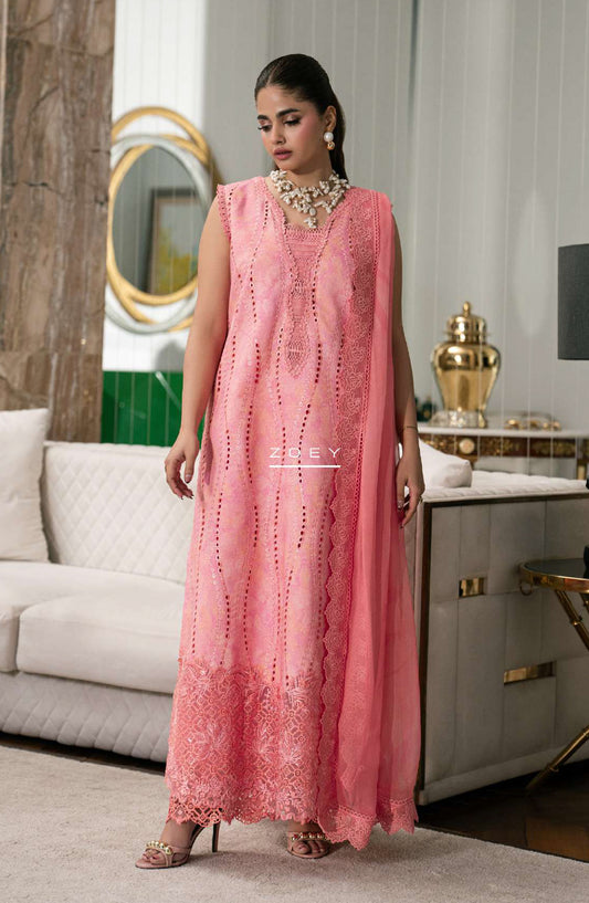 Rang Rasiya Carnation Embroidered Lawn Unstitched 3 Piece Suit - Zoey - RR26CR - Pink - Festive Collection
