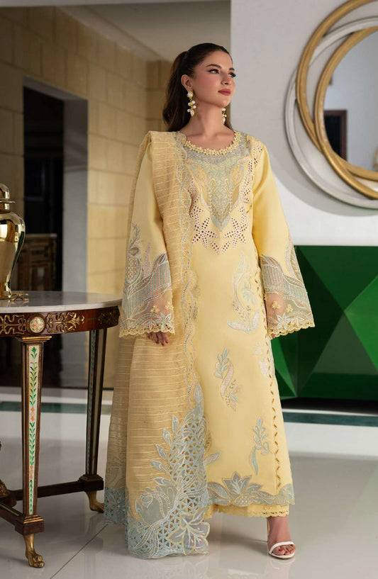 Rang Rasiya Carnation Embroidered Lawn Unstitched 3 Piece Suit - Nadia - RR26CR - Yellow - Festive Collection