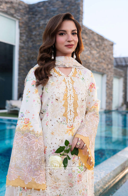 Rang Rasiya Carnation Embroidered Lawn Unstitched 3 Piece Suit - Lily - RR26CR - Fawn - Festive Collection