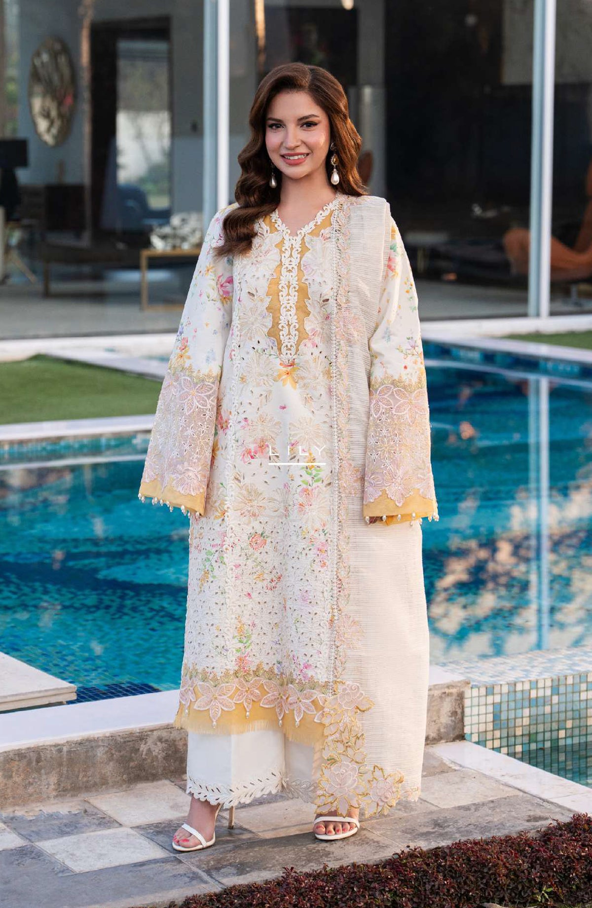 Rang Rasiya Carnation Embroidered Lawn Unstitched 3 Piece Suit - Lily - RR26CR - Fawn - Festive Collection