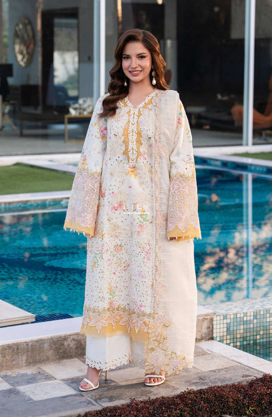 Rang Rasiya Carnation Embroidered Lawn Unstitched 3 Piece Suit - Lily - RR26CR - Fawn - Festive Collection