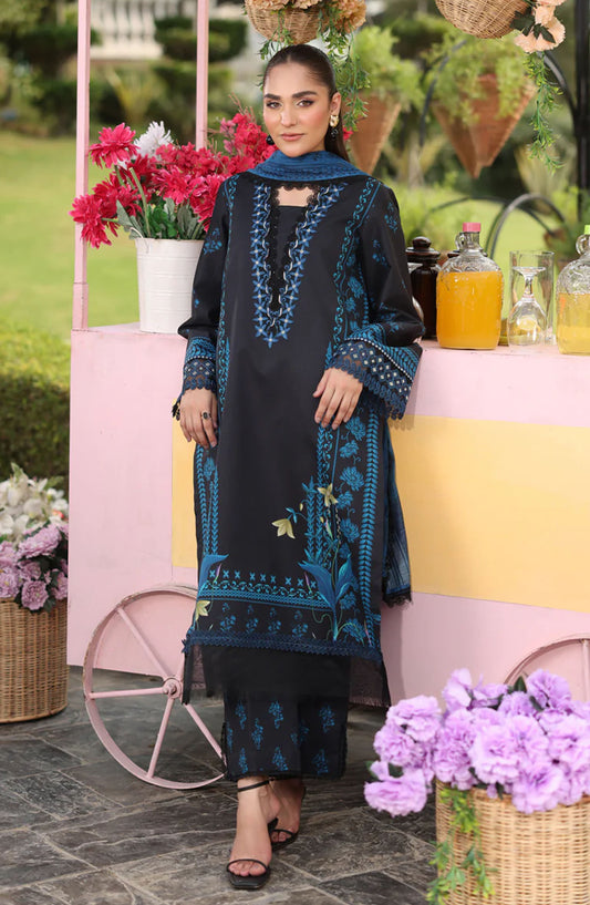 Rang Rasiya Embroidered Lawn Unstitched 3 Piece Suit - USHNA - RR25LFS - Black - Summer Collection