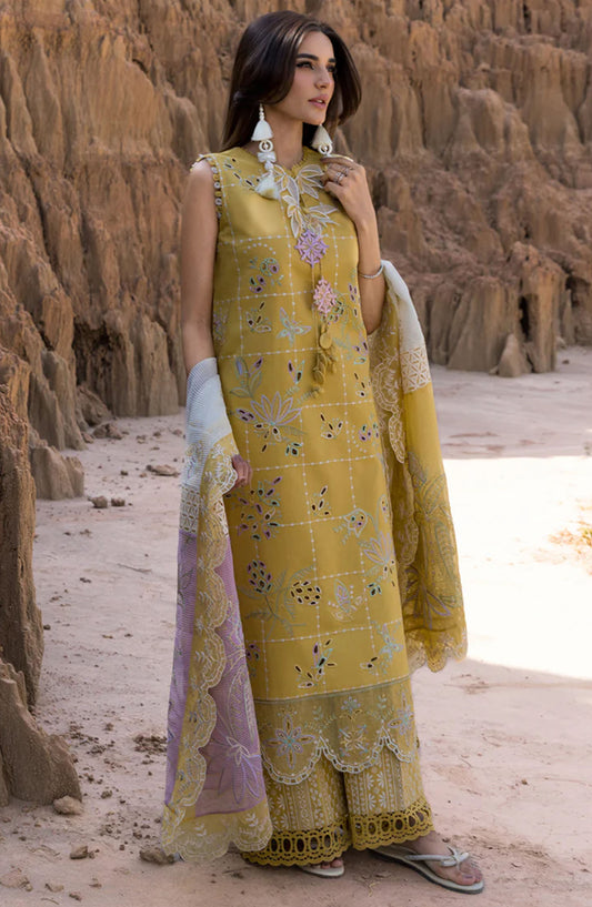 Rang Rasiya Embroidered Lawn Unstitched 3 Piece Suit - Nadia - RR25PEE - Mustard - Eid Collection