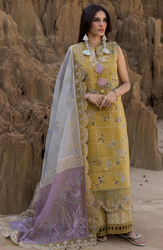 Rang Rasiya Embroidered Lawn Unstitched 3 Piece Suit - Nadia - RR25PEE - Mustard - Eid Collection