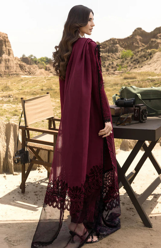 Rang Rasiya Embroidered Lawn Unstitched 3 Piece Suit - Maya - RR25PEE - Maroon - Eid Collection