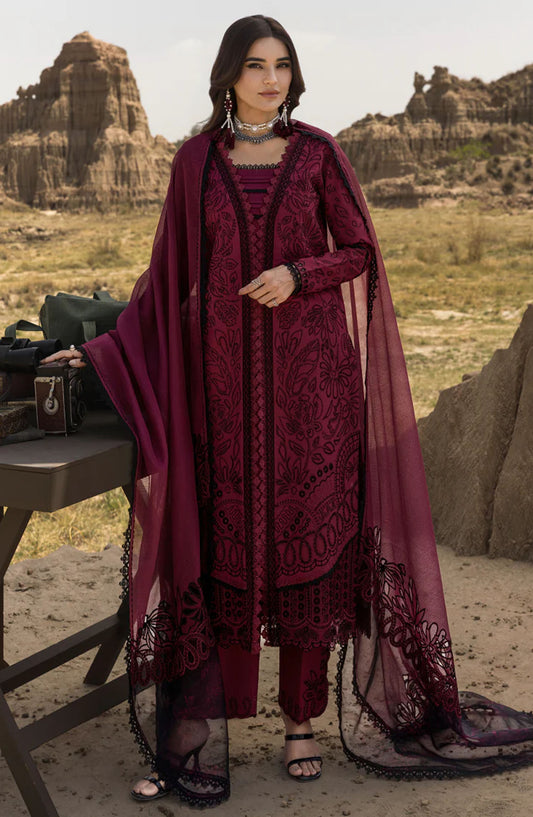 Rang Rasiya Embroidered Lawn Unstitched 3 Piece Suit - Maya - RR25PEE - Maroon - Eid Collection