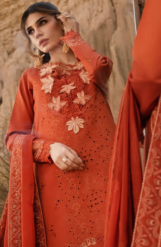 Rang Rasiya Embroidered Lawn Unstitched 3 Piece Suit - Mahi - RR25PEE - Orange - Eid Collection