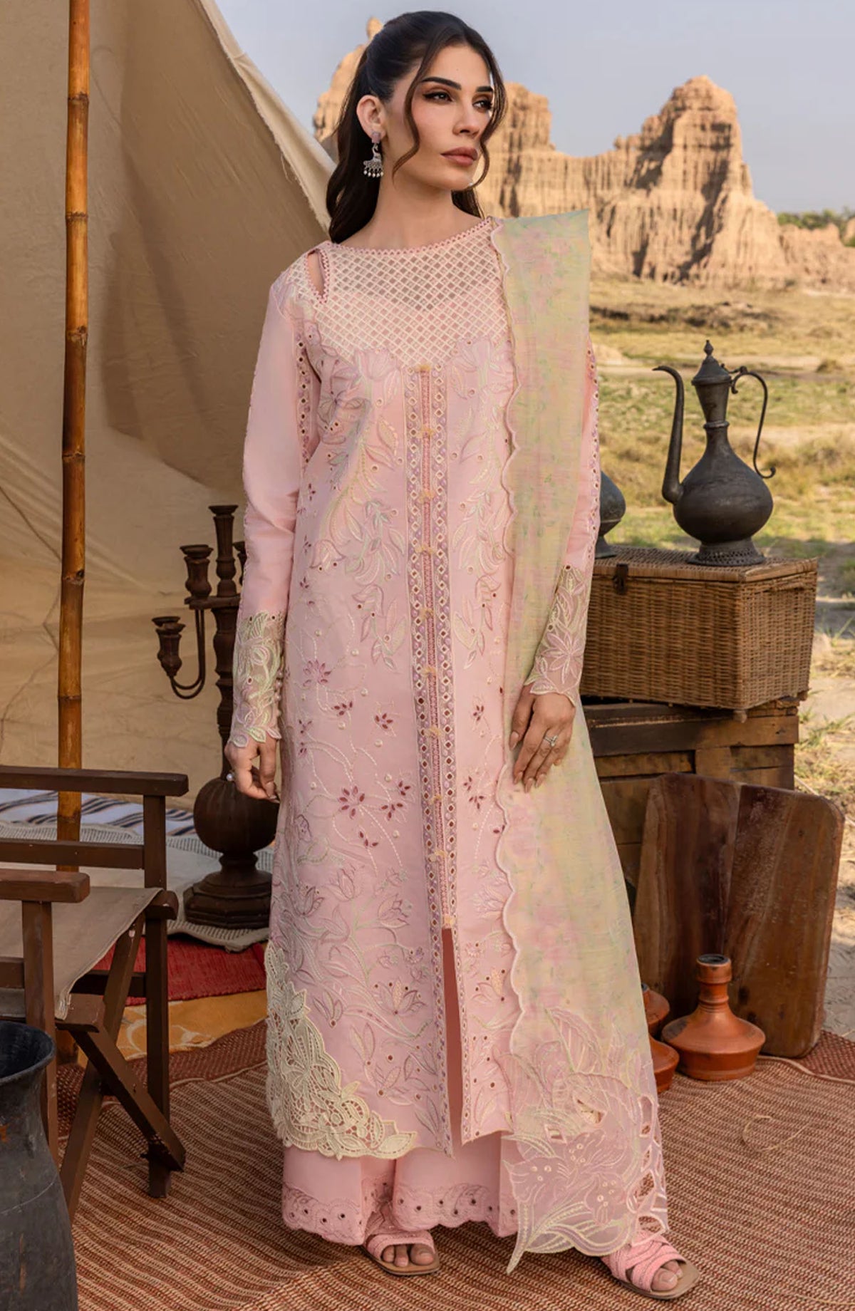 Rang Rasiya Embroidered Lawn Unstitched 3 Piece Suit - Nehal - RR25PEE - Pink - Eid Collection