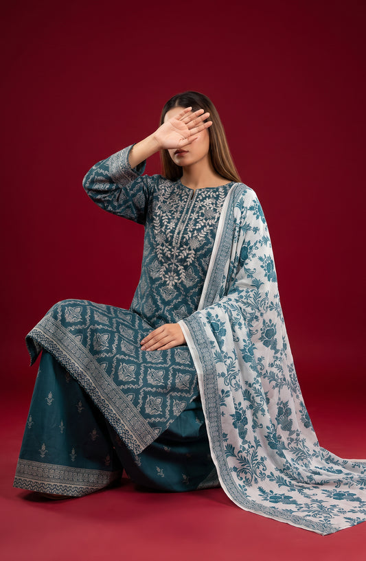 Rang e Bahar by Amna Khadija Embroidered Lawn Stitched 3 Piece Suit - AKRB-05 - AM26RNB - Blue - Summer Collection