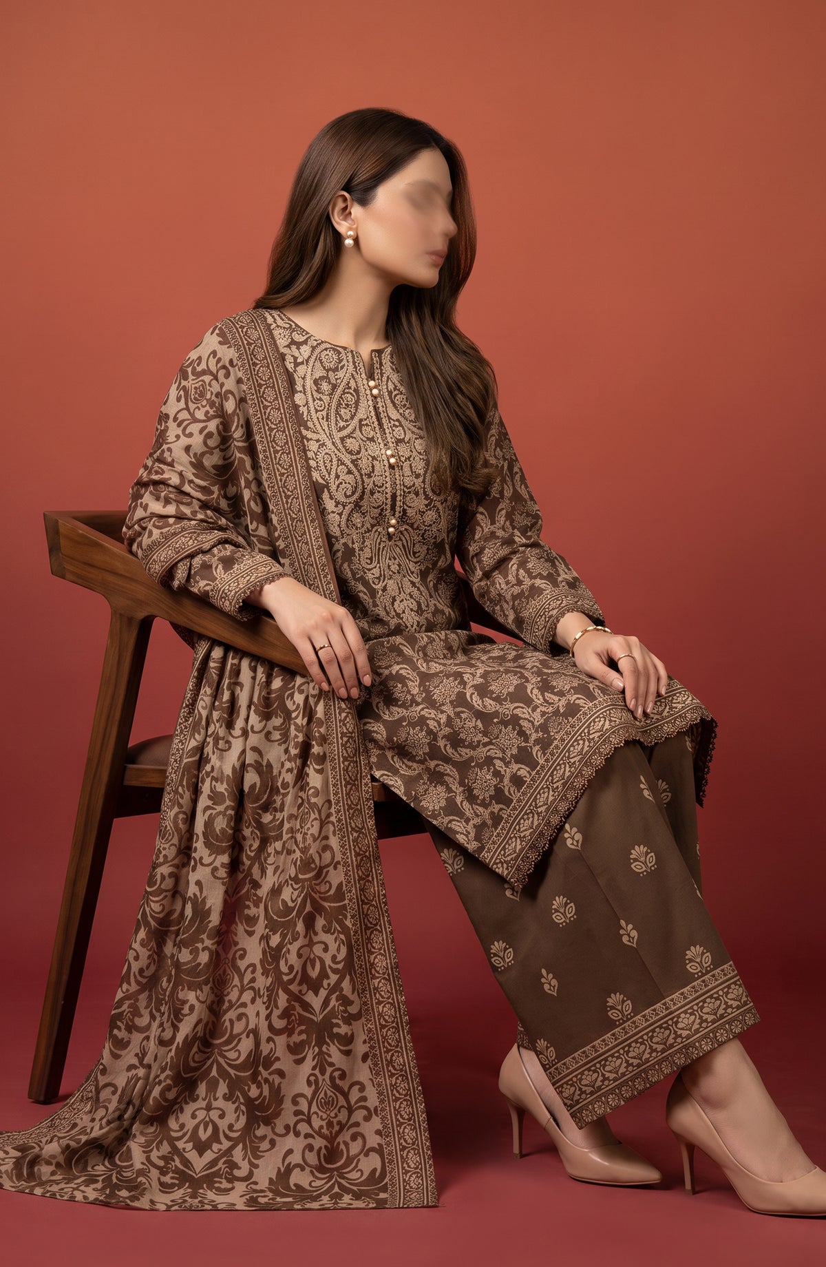 Rang e Bahar by Amna Khadija Embroidered Lawn Stitched 3 Piece Suit - AKRB-08 - AM26RNB - Brown - Summer Collection