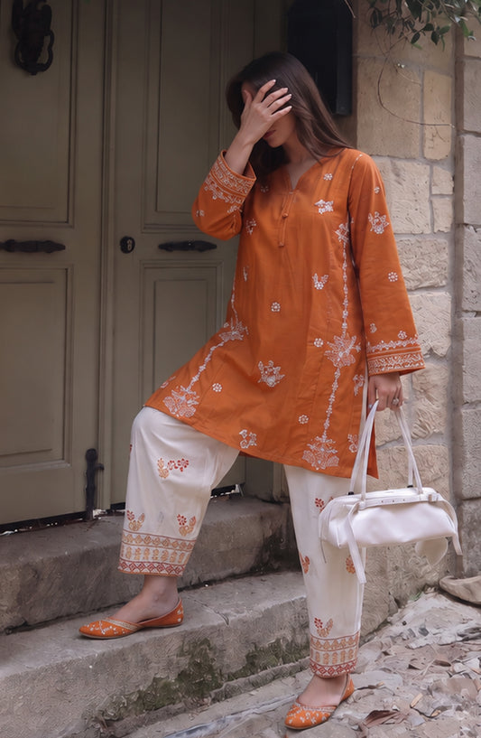 Rang e Mirha by Amna Khadija Embroidered Cotton Lawn Stitched 2 Piece Suit - AKRM-01 - AM26RGMR - Mustard - Summer Collection