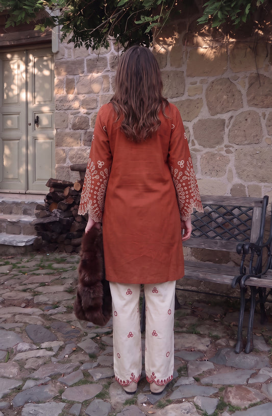 Rang e Mirha by Amna Khadija Embroidered Cotton Lawn Stitched 2 Piece Suit - AKRM-02 - AM26RGMR - Rust - Summer Collection