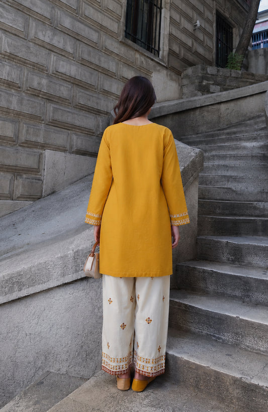 Rang e Mirha by Amna Khadija Embroidered Cotton Lawn Stitched 2 Piece Suit - AKRM-05 - AM26RGMR - Yellow - Summer Collection