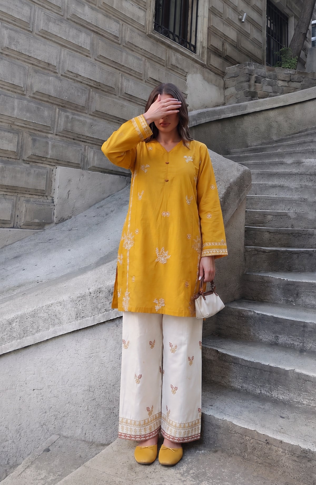 Rang e Mirha by Amna Khadija Embroidered Cotton Lawn Stitched 2 Piece Suit - AKRM-05 - AM26RGMR - Yellow - Summer Collection