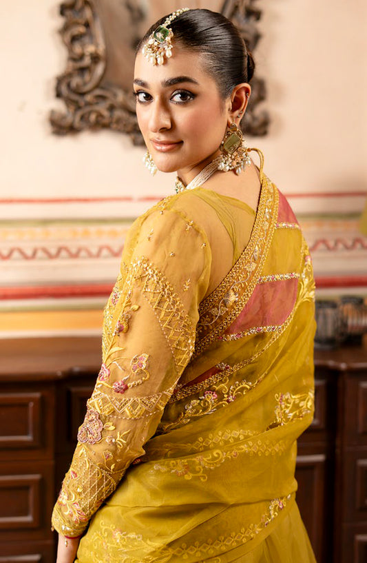 Rangreza by Zebtan Luxury Embroidered Organza Unstitched 3 Piece Suit - RZ-06 - ZBT25RNG - Mustard - Formals Collection