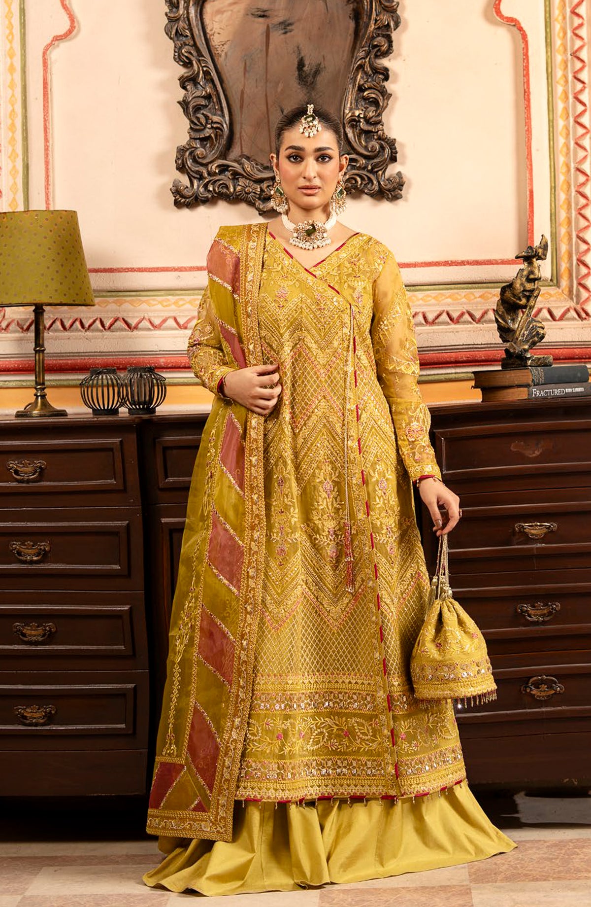 Rangreza by Zebtan Luxury Embroidered Organza Unstitched 3 Piece Suit - RZ-06 - ZBT25RNG - Mustard - Formals Collection