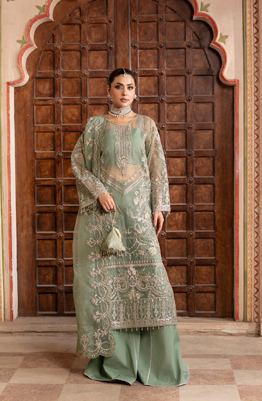 Rangreza by Zebtan Luxury Embroidered Organza Unstitched 3 Piece Suit - RZ-05 - ZBT25RNG - Green - Formals Collection