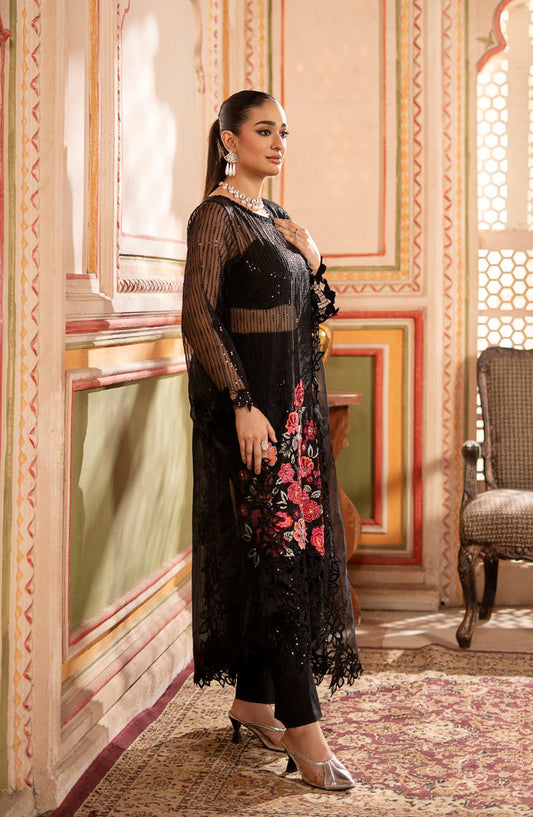 Rangreza by Zebtan Luxury Embroidered Organza Unstitched 3 Piece Suit - RZ-02 - ZBT25RNG - Black - Formals Collection