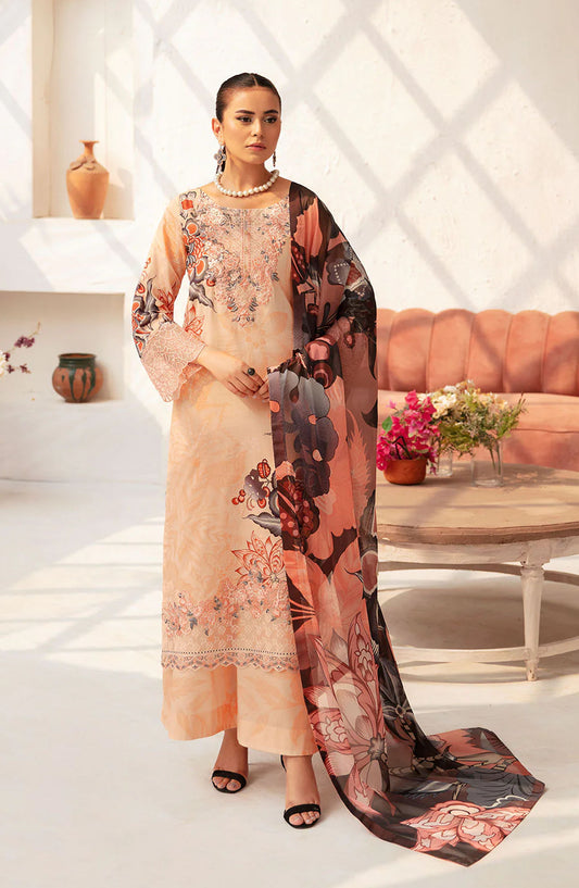 Rangrez by Ramsha Embroidered Lawn Unstitched 3 Piece Suit - N-710 - RM25RGZ7 - Peach - Summer Collection