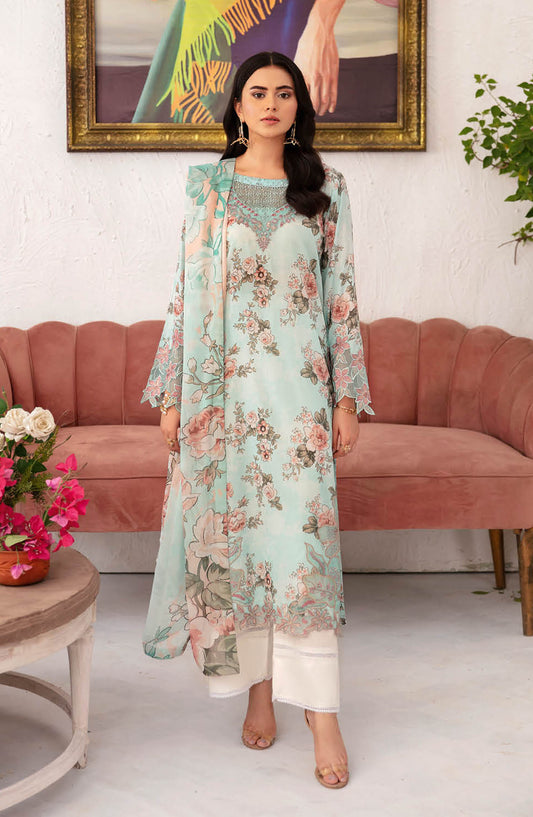 Rangrez by Ramsha Embroidered Lawn Unstitched 3 Piece Suit - N-709 - RM25RGZ7 - Blue - Summer Collection