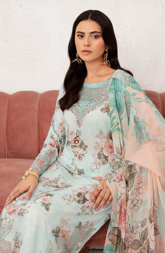 Rangrez by Ramsha Embroidered Lawn Unstitched 3 Piece Suit - N-709 - RM25RGZ7 - Blue - Summer Collection
