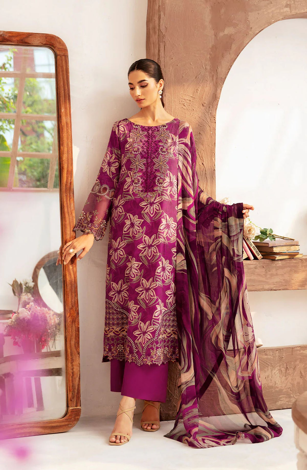Rangrez by Ramsha Embroidered Lawn Unstitched 3 Piece Suit - N-705 - RM25RGZ7 - Pink - Summer Collection