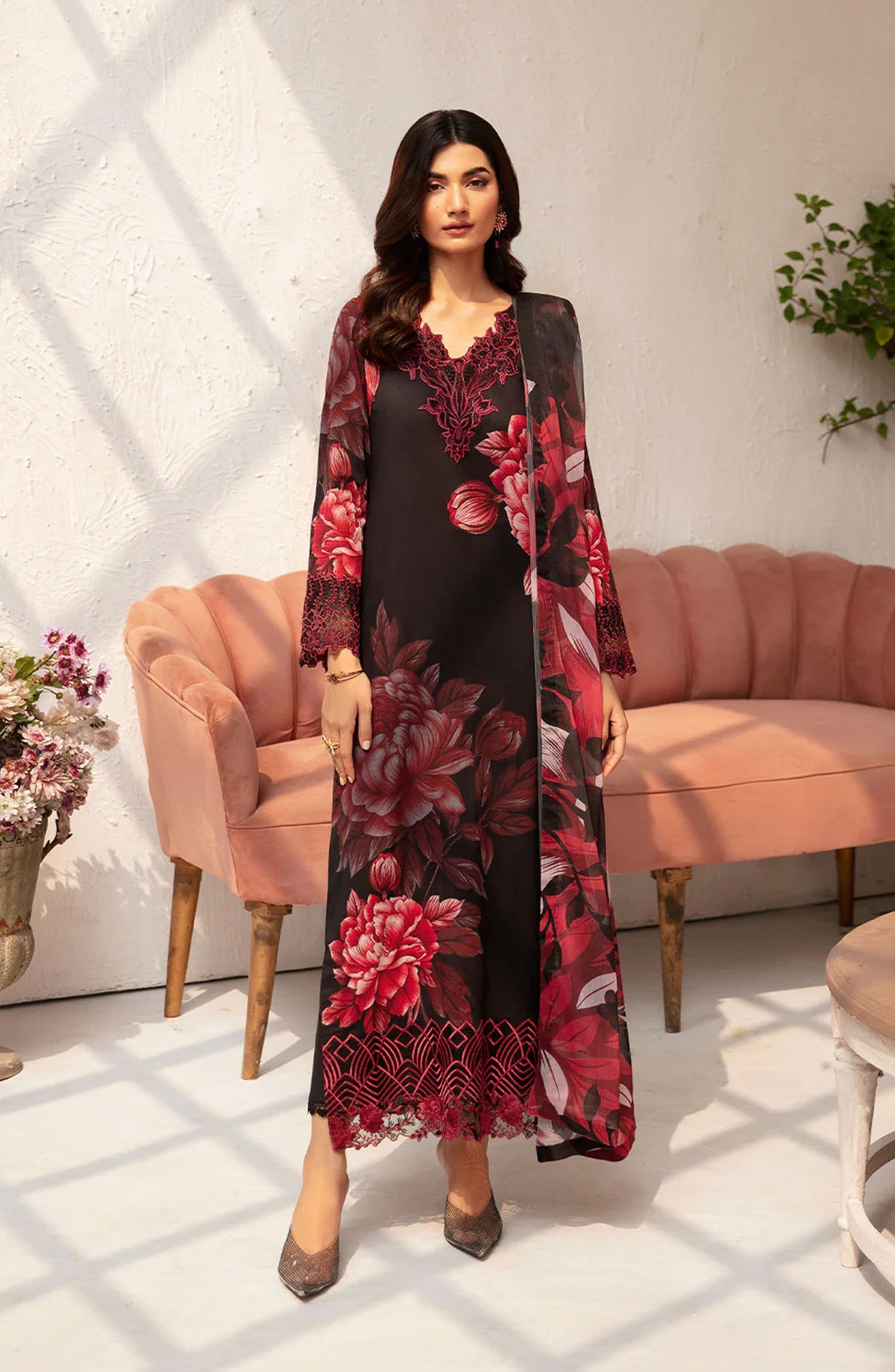 Rangrez by Ramsha Embroidered Lawn Unstitched 3 Piece Suit - N-703 - RM25RGZ7 - Black - Summer Collection