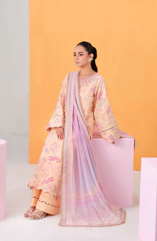 Rangrez by Ramsha Embroidered Lawn Unstitched 3 Piece Suit - N-811 - RM26RNG - Peach - Luxury Collection