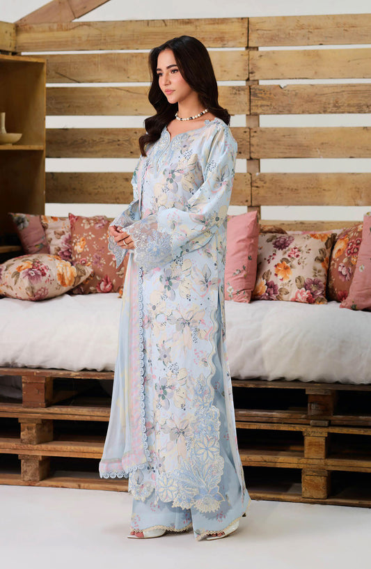 Rangrez by Ramsha Embroidered Lawn Unstitched 3 Piece Suit - N-810 - RM26RNG - Blue - Luxury Collection