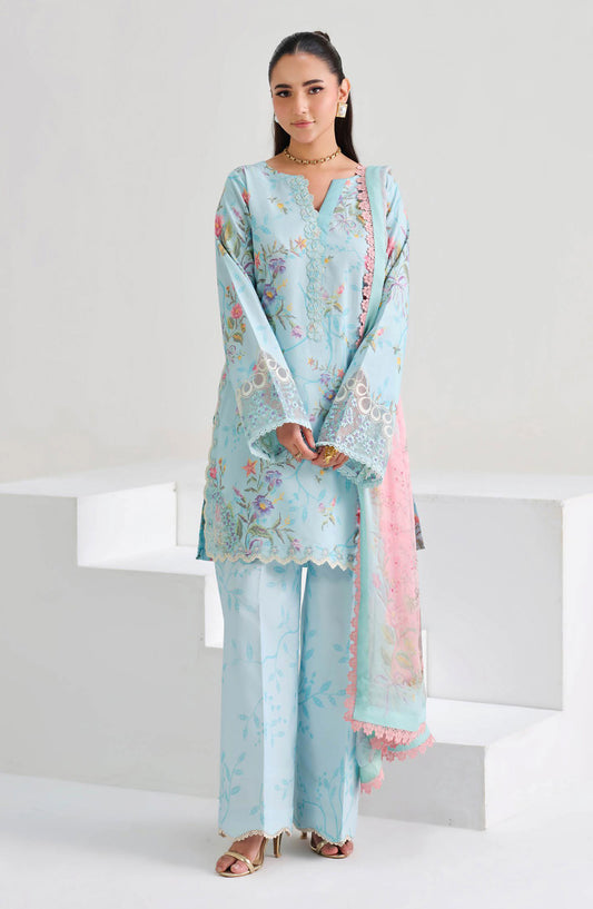 Rangrez by Ramsha Embroidered Lawn Unstitched 3 Piece Suit - N-806 - RM26RNG - Sky Blue - Luxury Collection