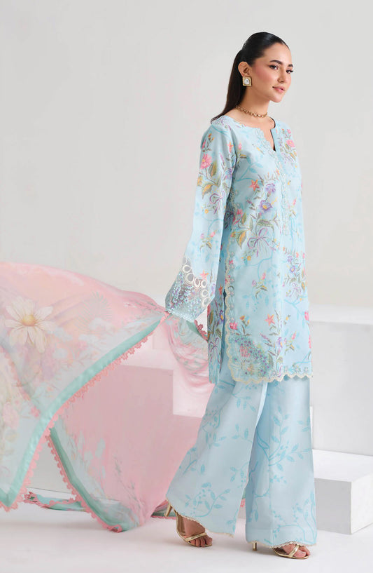 Rangrez by Ramsha Embroidered Lawn Unstitched 3 Piece Suit - N-806 - RM26RNG - Sky Blue - Luxury Collection