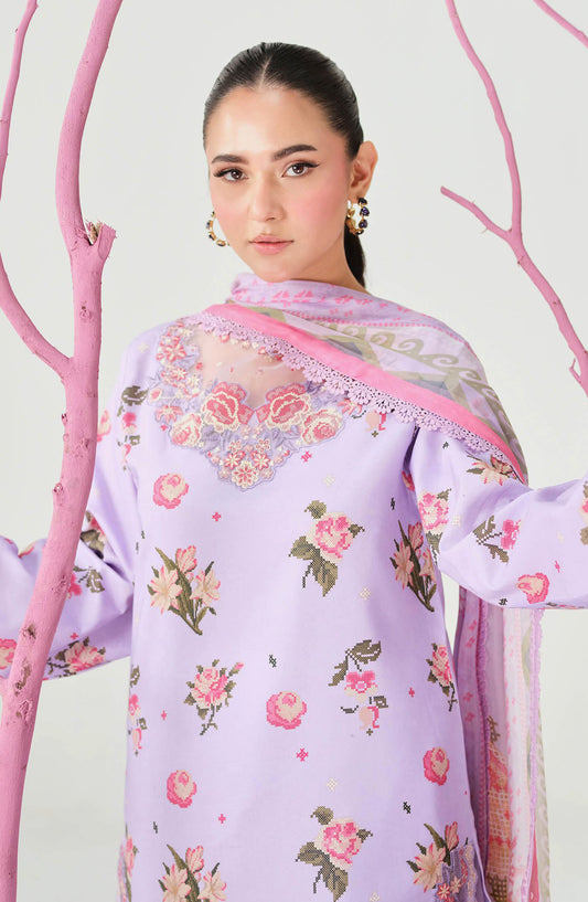 Rangrez by Ramsha Embroidered Lawn Unstitched 3 Piece Suit - N-804 - RM26RNG - Light Purple - Luxury Collection
