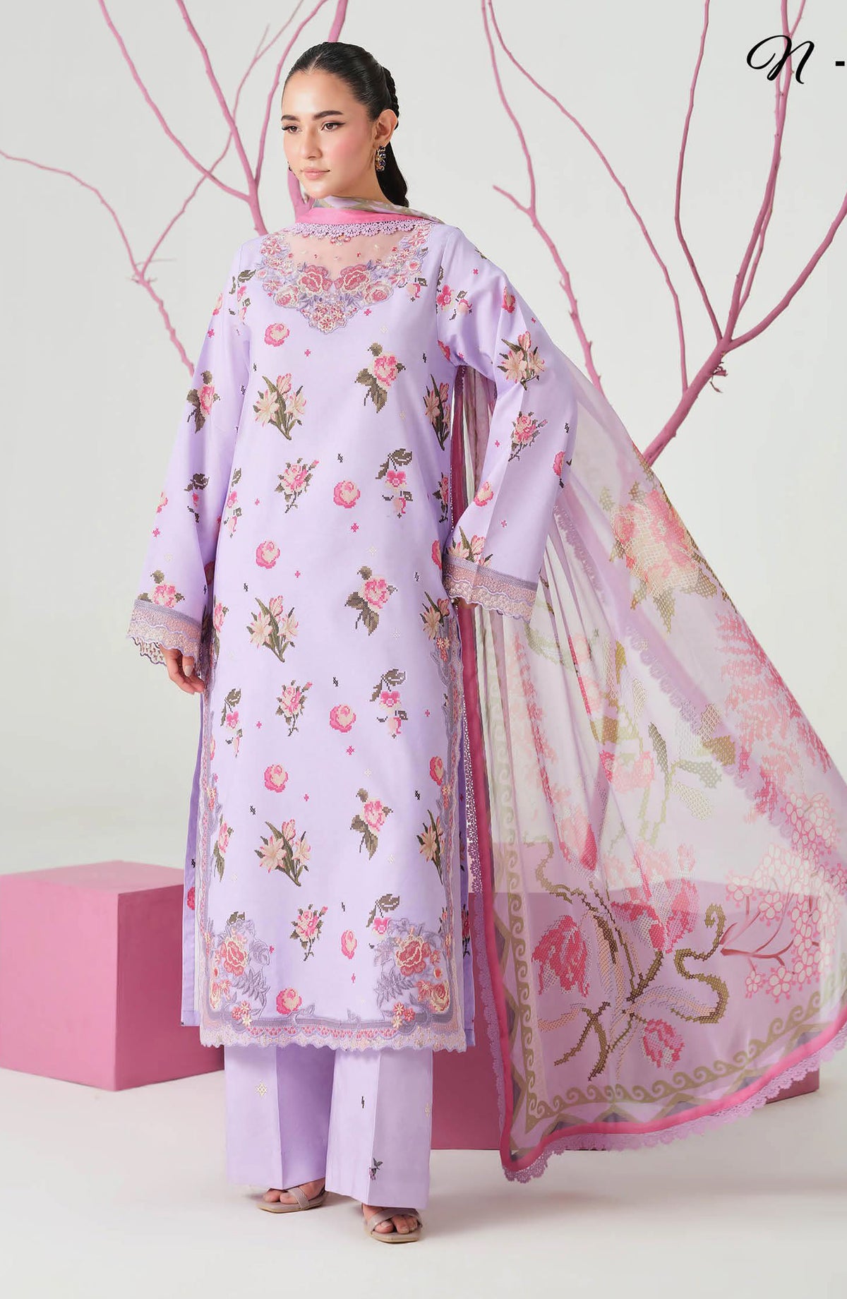Rangrez by Ramsha Embroidered Lawn Unstitched 3 Piece Suit - N-804 - RM26RNG - Light Purple - Luxury Collection