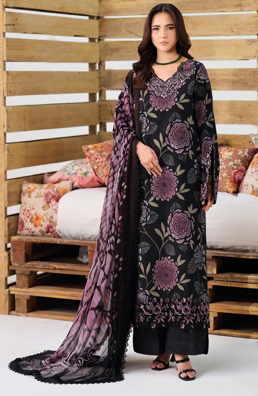 Rangrez by Ramsha Embroidered Lawn Unstitched 3 Piece Suit - N-802 - RM26RNG - Black - Luxury Collection