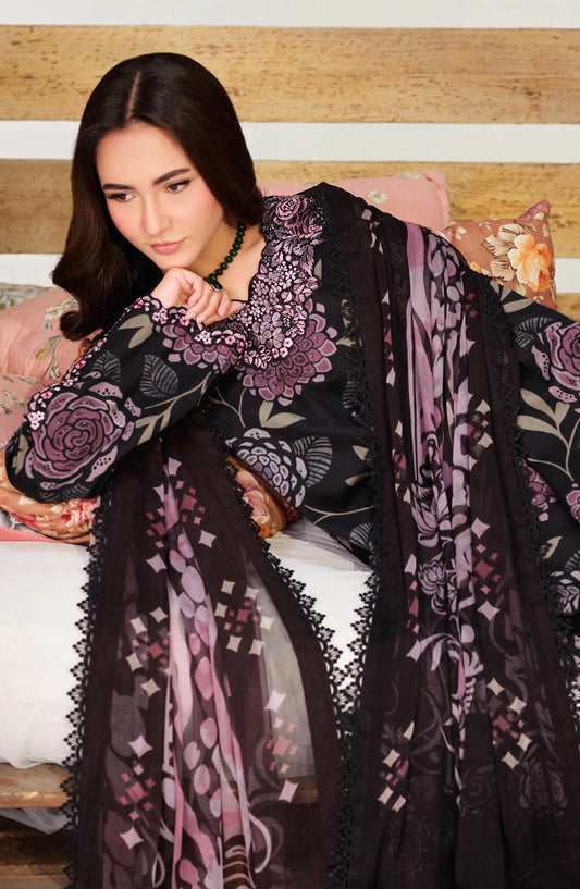 Rangrez by Ramsha Embroidered Lawn Unstitched 3 Piece Suit - N-802 - RM26RNG - Black - Luxury Collection