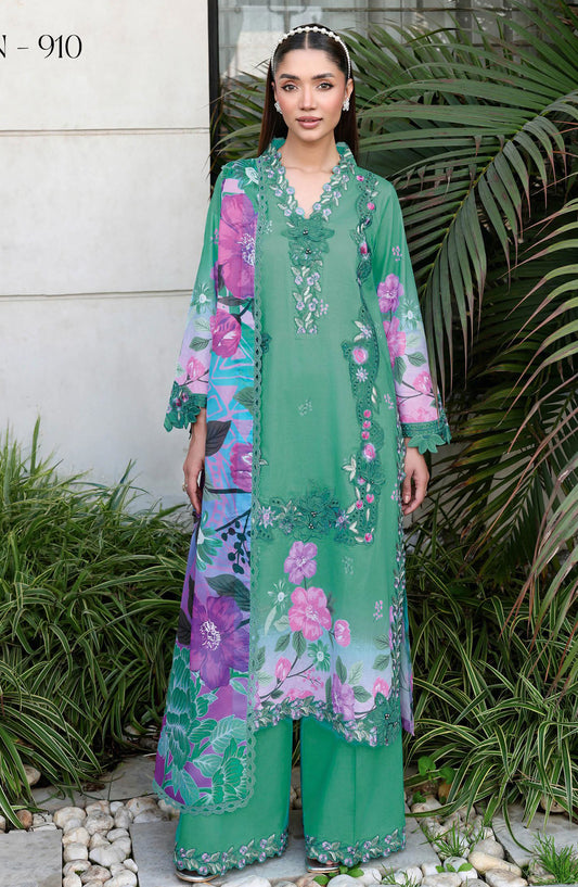 Rangrez by Ramsha Luxury Embroidered Lawn Unstitched 3 Piece Suit - N-910 - RM26REZ - Green - Summer Collection