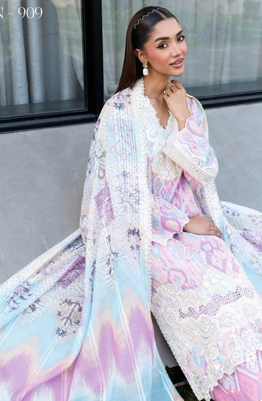 Rangrez by Ramsha Luxury Embroidered Lawn Unstitched 3 Piece Suit - N-909 - RM26REZ - Pink - Summer Collection