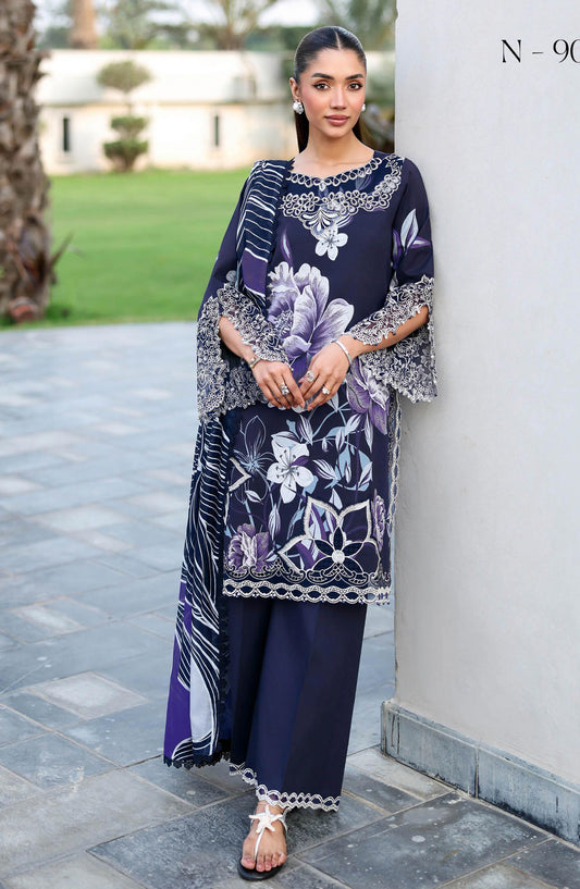 Rangrez by Ramsha Luxury Embroidered Lawn Unstitched 3 Piece Suit - N-908 - RM26REZ - Blue - Summer Collection