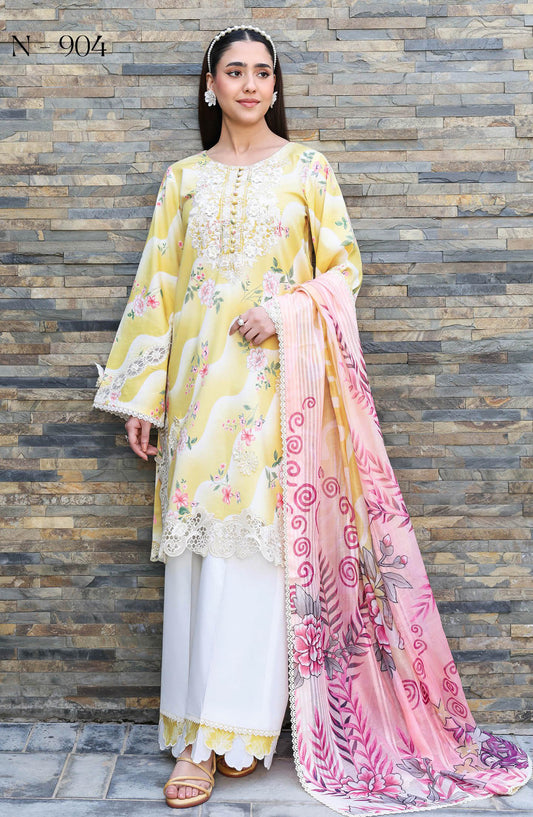 Rangrez by Ramsha Luxury Embroidered Lawn Unstitched 3 Piece Suit - N-904 - RM26REZ - Yellow - Summer Collection