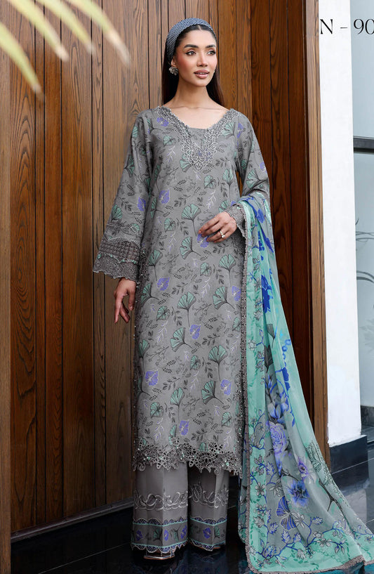 Rangrez by Ramsha Luxury Embroidered Lawn Unstitched 3 Piece Suit - N-901 - RM26REZ - Grey - Summer Collection