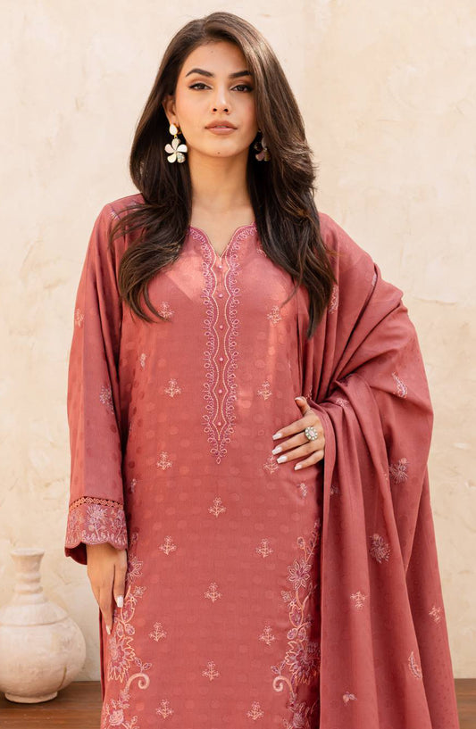 Rashid Textile Chamkeeli Embroidered Dhanak Zari Wool Unstitched 3 Piece Suit - D-4010 - RSH25CHM - Pink - Winter Collection