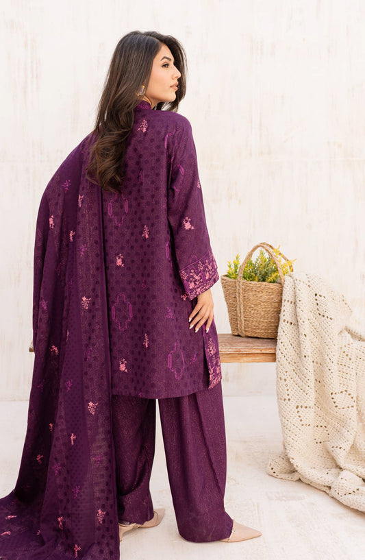 Rashid Textile Chamkeeli Embroidered Dhanak Zari Wool Unstitched 3 Piece Suit - D-4009 - RSH25CHM - Purple - Winter Collection