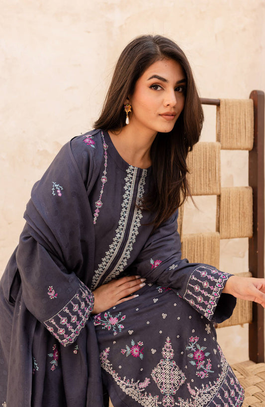 Rashid Textile Chamkeeli Embroidered Dhanak Zari Wool Unstitched 3 Piece Suit - D-4006 - RSH25CHM - Grey - Winter Collection
