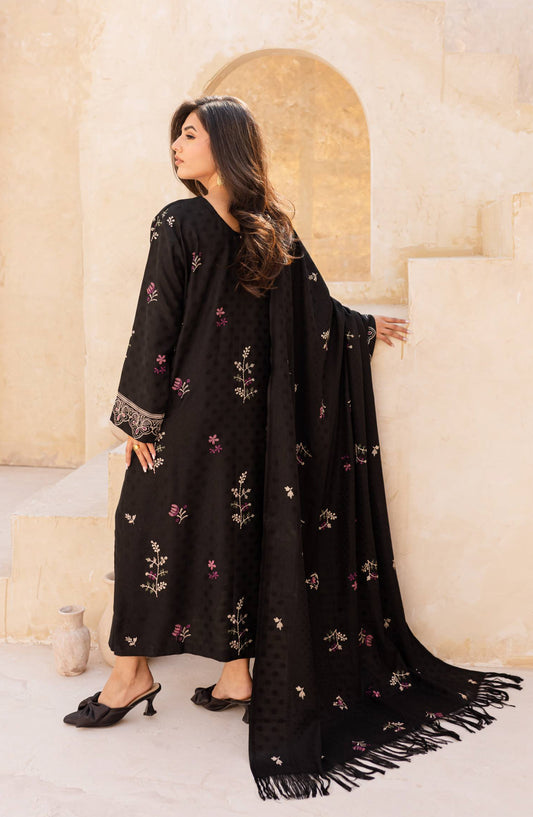 Rashid Textile Chamkeeli Embroidered Dhanak Zari Wool Unstitched 3 Piece Suit - D-4004 - RSH25CHM - Black - Winter Collection