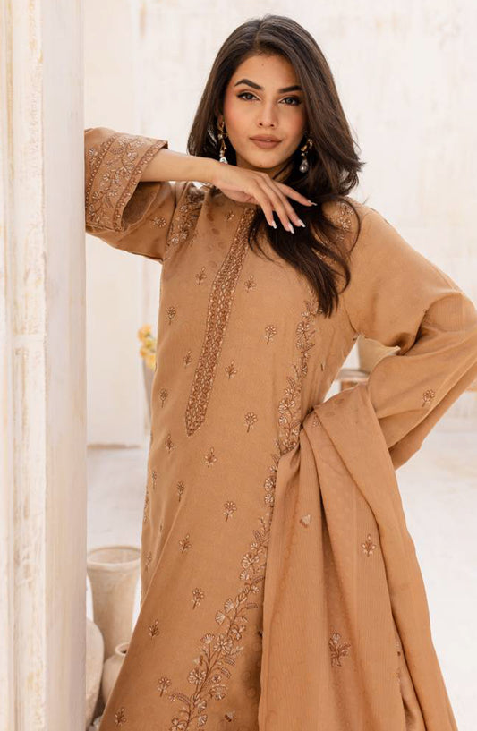 Rashid Textile Chamkeeli Embroidered Dhanak Zari Wool Unstitched 3 Piece Suit - D-4002 - RSH25CHM - Beige - Winter Collection